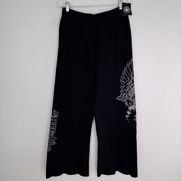 Affliction Pants - Affliction Sweatpants Women Large Widowmaker Pant Y2K Baggy Wide Leg Raw Hem NEW